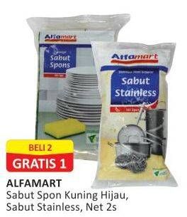 Promo Harga ALFAMART Sabut Spons Kuning Hijau, Stainless 2 pcs - Alfamart