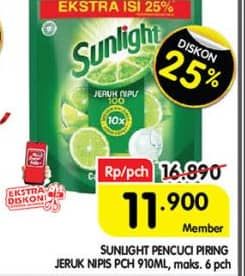 Promo Harga Sunlight Pencuci Piring Jeruk Nipis 100 910 ml - Superindo