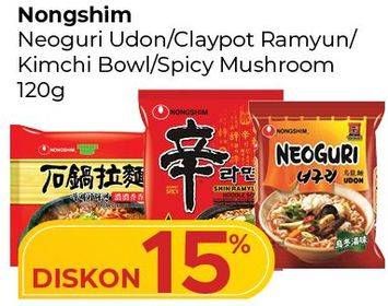 Promo Harga NONGSHIM Noodle Shin Ramyun Spicy Mushroom, Neoguri Udon, Korean Clay Pot Ramyun, Kimchi Ramyun 120 gr - Carrefour