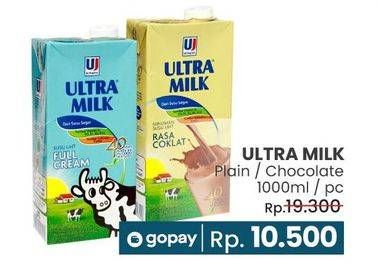 Promo Harga ULTRA MILK Susu UHT Plain, Chocolate 1000 ml - LotteMart