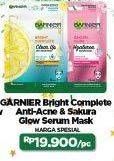 Promo Harga Garnier Bright Complete Clear Up Anti-Acne Mask/Garnier Sakura White Waterglow Serum Mask   - Indomaret