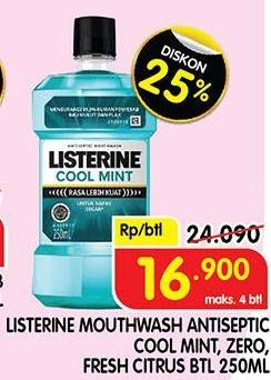 Promo Harga LISTERINE Mouthwash Antiseptic Cool Mint, Zero, Fresh Citrus 250 ml - Superindo