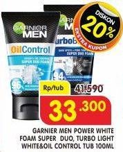 Promo Harga Garnier Men Power White Facial Foam/Garnier Men Turbo Light Oil Control Facial Foam   - Superindo