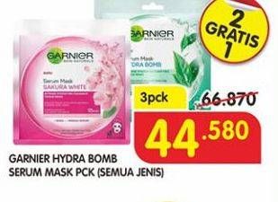 Promo Harga GARNIER Serum Mask Hydra Bomb Pomegranate, Hydra Bomb Night, Hydra Bomb Green Tea, Hydra Bomb Lavender per 3 sachet - Superindo