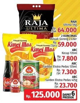 Promo Harga Raja Ultima Beras + 2 Kunci Mas Minyak Goreng + ABC Kecap + Sambal Extra Pedas + Sarden  - LotteMart