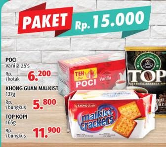 Promo Harga Paket 15rb (Poci vanilla + Khong guan malkist + Top kopi)  - LotteMart