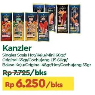 Promo Harga Kanzler Sosis Single Hot, Keju, Mini, Original, Gochujang 60 gr - TIP TOP