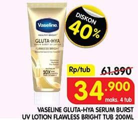 Promo Harga Vaseline Healthy Bright Gluta-Hya Lotion Flawless Bright 200 ml - Superindo