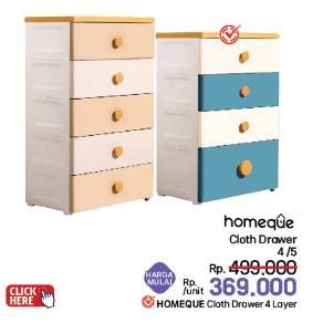 Promo Harga Homeque Cloth Drawer 5 Tier, 4 Tier  - LotteMart
