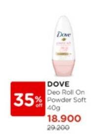 Promo Harga Dove Deo Roll On Powder Soft 40 ml - Watsons
