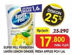 Promo Harga SUPER PELL Pembersih Lantai Lemon Ginger, Fresh Apple 1600 ml - Superindo