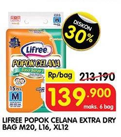 Promo Harga Lifree Popok Celana Ekstra Serap L16, M20, XL12 12 pcs - Superindo