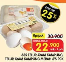 Promo Harga 365 Telur Ayam Kampung Merah 6 pcs - Superindo