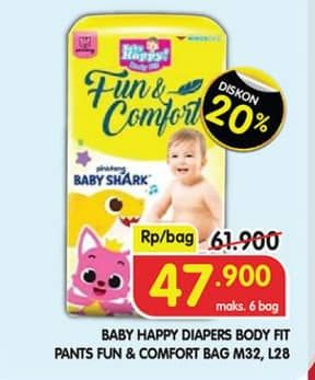 Promo Harga Baby Happy Baby Diapers Pants Fun & Comfort M32, L28 28 pcs - Superindo