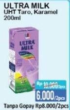 Promo Harga ULTRA MILK Susu UHT Taro, Karamel per 2 box 200 ml - Alfamart