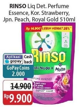 Promo Harga Rinso Liquid Detergent + Molto Aroma Essence, + Molto Korean Strawberry, + Molto Japanese Peach, + Molto Royal Gold 565 ml - Alfamidi