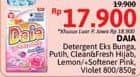 Promo Harga Daia Deterjen Bubuk Bunga, Putih, Clean Fresh Hijab, Ekstrak Lemon, + Softener Pink, + Softener Violet 850 gr - Alfamidi