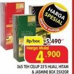 Promo Harga 365 Teh Celup Green Tea, Black Tea, Jasmine Tea per 25 pcs 2 gr - Superindo