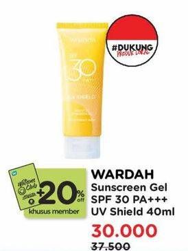 Promo Harga Wardah UV Shield Essential Sunscreen Gel SPF 30 PA+++ 40 ml - Watsons