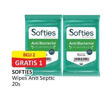 Promo Harga SOFTIES Wet Wipes Anti Bacterial per 2 pouch 20 pcs - Alfamart
