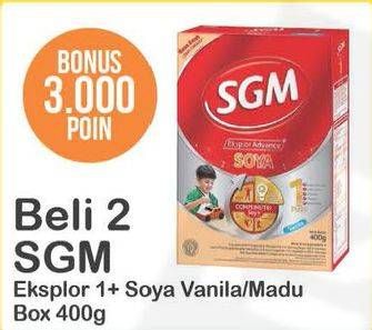 Promo Harga SGM Eksplor Soya 1-5 Susu Pertumbuhan Madu, Vanila per 2 box 400 gr - Alfamart