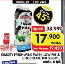 Promo Harga Cimory Fresh Milk Low Fat, Full Cream, Chocolate 950 ml - Superindo