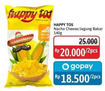 Promo Harga Happy Tos Tortilla Chips Nacho Cheese, Jagung Bakar/Roasted Corn 140 gr - Alfamidi