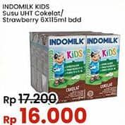 Promo Harga Indomilk Susu UHT Kids Cokelat, Stroberi per 6 tpk 115 ml - Indomaret