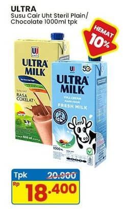 Promo Harga Ultra Milk Susu UHT Full Cream, Coklat 1000 ml - Indomaret