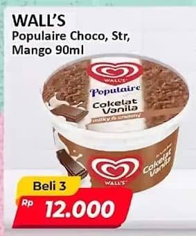 Promo Harga Walls Populaire Chocolate Vanilla, Strawberry Vanilla, Fruity Mango 90 ml - Alfamart