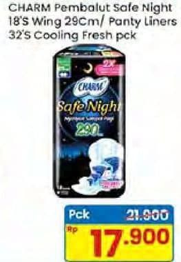 Promo Harga Charm Safe Night & Pantyliner Cooling Fresh  - Indomaret