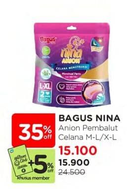 Promo Harga Bagus Nina Anion Celana Menstruasi M-L, L-XL 2 pcs - Watsons