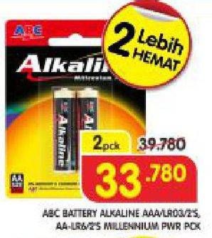 Promo Harga ABC Battery Alkaline LR03/AAA, LR6/AA per 2 pouch 2 pcs - Superindo