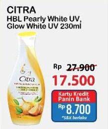 Promo Harga Citra Hand & Body Lotion Pearly White UV Korean Pearl Mulberry, Natural Glowing White UV Bengkoang Green Tea 230 ml - Alfamart