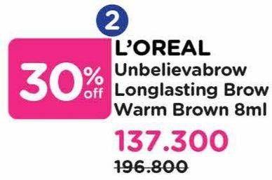 Promo Harga Loreal Unbelievabrow Long-Lasting Brow Gel 113 Warm Brown  - Watsons