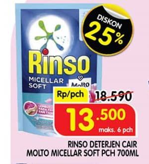 Promo Harga Rinso Liquid Detergent + Molto Micellar Soft 700 ml - Superindo
