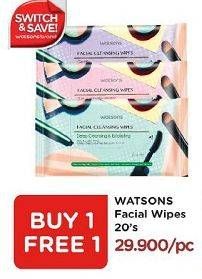 Promo Harga WATSONS Facial Cleansing Wipes 3 in 1 Micellar Water 20 sheet - Watsons