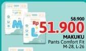 Promo Harga Makuku Comfort Fit Diapers Pants M28, L26 26 pcs - Alfamidi