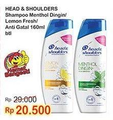 Promo Harga HEAD & SHOULDERS Shampoo Cool Menthol, Lemon Fresh 160 ml - Indomaret