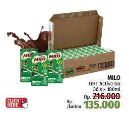 Promo Harga Milo Susu UHT per 36 box 180 ml - LotteMart