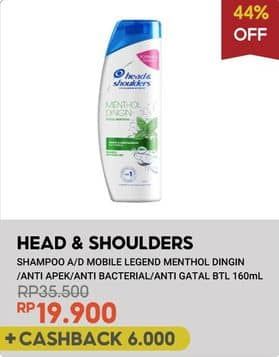 Promo Harga Head & Shoulders Shampoo Anti-Apek Dengan Charcoal, Clean Balanced, Cool Menthol Edisi Mobile Legend, Eucalyptus Anti Gatal 160 ml - Indomaret