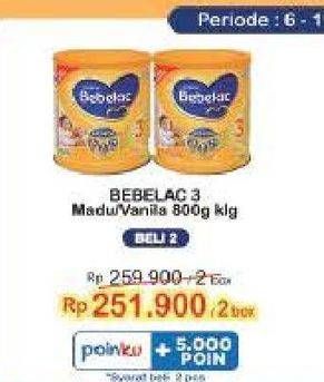 Promo Harga BEBELAC 3 Susu Pertumbuhan Madu, Vanila 800 gr - Indomaret