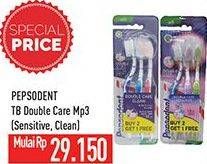 Promo Harga PEPSODENT Sikat Gigi Double Care Clean Medium, Sensitive Soft 3 pcs - Hypermart