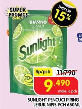 Promo Harga Sunlight Pencuci Piring Jeruk Nipis 100 650 ml - Superindo