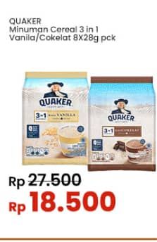 Promo Harga Quaker Oatmeal 3in1 Vanilla, 3in1 Cokelat per 8 pcs 28 gr - Indomaret