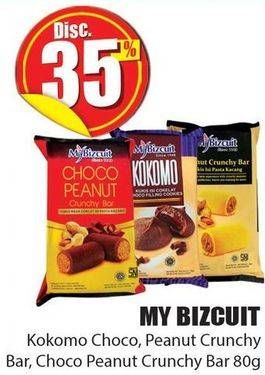 Promo Harga MY BIZCUIT Kukis Kokomo Choco, Peanut Crunchy Bar, Choco Peanut Crunchy Bar 80 gr - Hari Hari