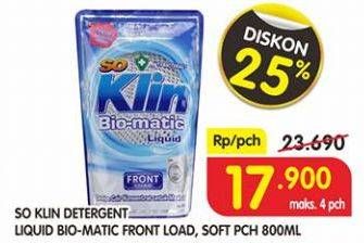 Promo Harga SO KLIN Biomatic Liquid Detergent Plus Softener 800 ml - Superindo