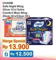 Promo Harga CHARM Safe Night Wing 35cm 12s / Extra Comfort Maxi Wing 26cm 16s / 23cm 18s  - Indomaret