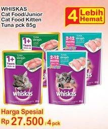Promo Harga WHISKAS Makanan Kucing per 4 pouch 85 gr - Indomaret