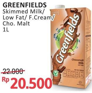 Promo Harga Greenfields Fresh Milk Skimmed Milk, Low Fat, Full Cream, Choco Malt 1000 ml - Alfamidi